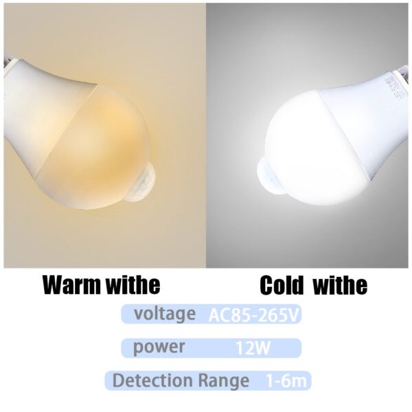 E27 Smart Sensor Night LED Light Bulb Smart PIR Motion Sensor Lamp For Stair Toilet Porch Garage Balcony Bathroom - Image 3