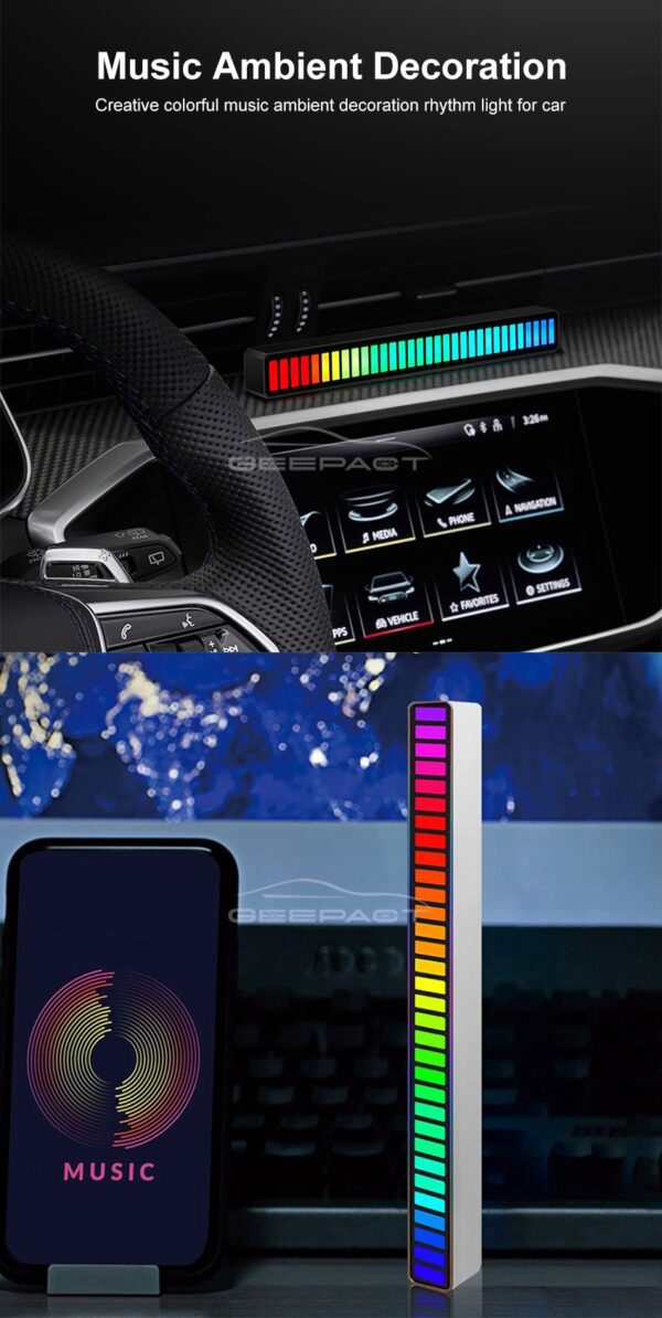 Geepact RGB Pickup Light Car Mounted Music Spectrum Light Voice Control Rhythm Light Car Ambience Light Desktop Light Net Red Light Creative Music Spectrum Rhythm Lamp - strip light - Image 2