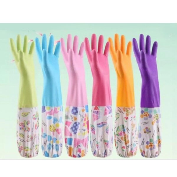 High Quality Silicone Dish Washing Kitchen Hand Gloves (Multicolor) - Image 3
