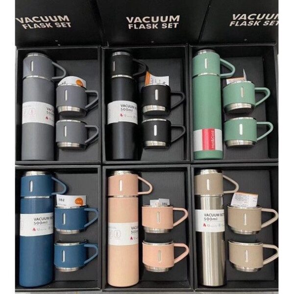 3 in 1 Vacuum Insulated Thermal Flask Set With Cup Set - Image 3