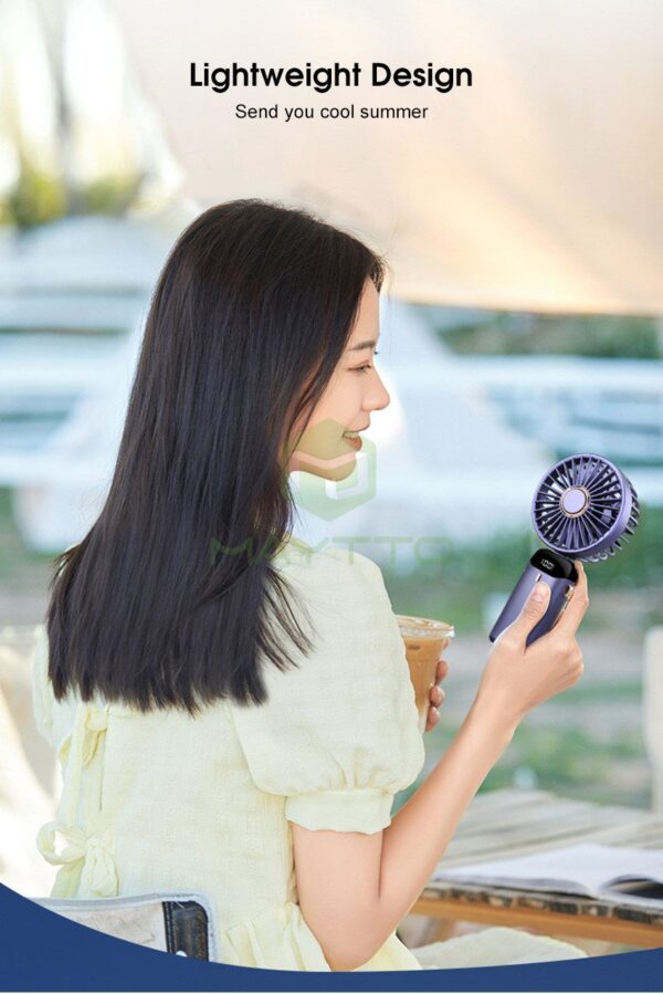 Maytto Mini Portable Fan LED Digital Display Foldable Handheld Fan Telescopic Folding Fan Dormitory Rechargeable Fan Quiet Fashion Fan Low Noise Flexible Fan Hang Handheld Desktop Fan - Image 6