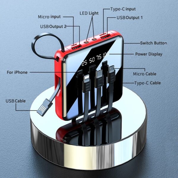 Mini Portable Power Bank 20000MAH WITH CABLE - Image 3