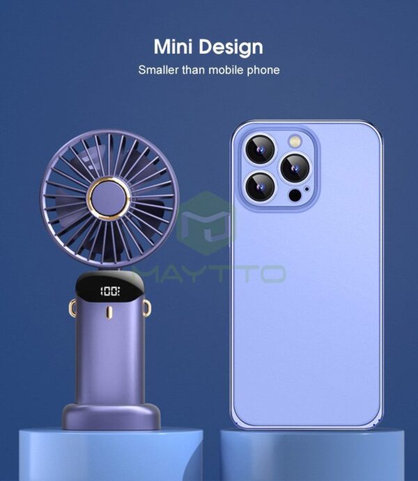 Maytto Mini Portable Fan LED Digital Display Foldable Handheld Fan Telescopic Folding Fan Dormitory Rechargeable Fan Quiet Fashion Fan Low Noise Flexible Fan Hang Handheld Desktop Fan
