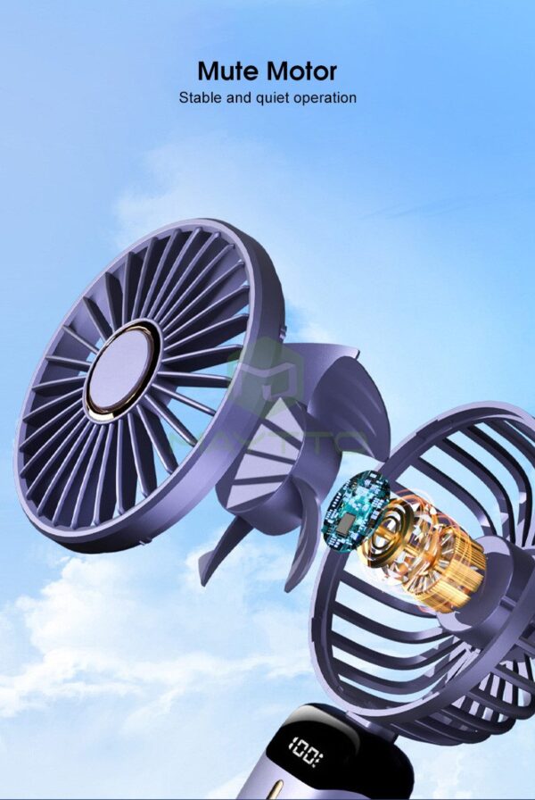 Maytto Mini Portable Fan LED Digital Display Foldable Handheld Fan Telescopic Folding Fan Dormitory Rechargeable Fan Quiet Fashion Fan Low Noise Flexible Fan Hang Handheld Desktop Fan - Image 5