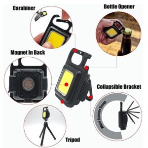 Multifunction Mini COB Keychain Light USB Rechargeable Emergency Lamps Magnetic Repair Work Outdoor Camping Flashlight