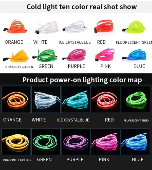 Geepact 3M Light Strip El Wire String Strip Light Cold Lights Neon LED Light Decorative Lamp Car Rope Strip Light for Party Automotive Car Interior Decoration - Image 6
