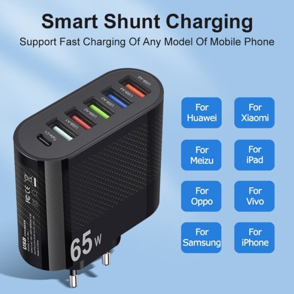 3.1A 5Ports USB Charger PD Charging Adapter For Xiaomi iPhone 13 Samsung Mobile Phone Plug Charging QC 3.0 Wall Charger - Image 6