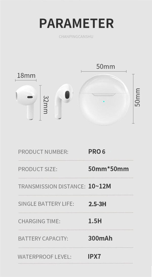 PRO 6 Wireless Bluetooth Headset 5.0 Bluetooth Protocol Earplug Type Strong Endurance Gaming Competitive Headphones TWS Running - Image 2