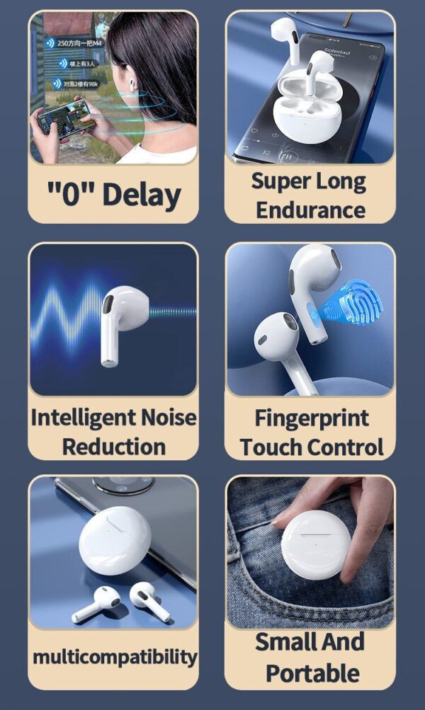 PRO 6 Wireless Bluetooth Headset 5.0 Bluetooth Protocol Earplug Type Strong Endurance Gaming Competitive Headphones TWS Running - Image 8