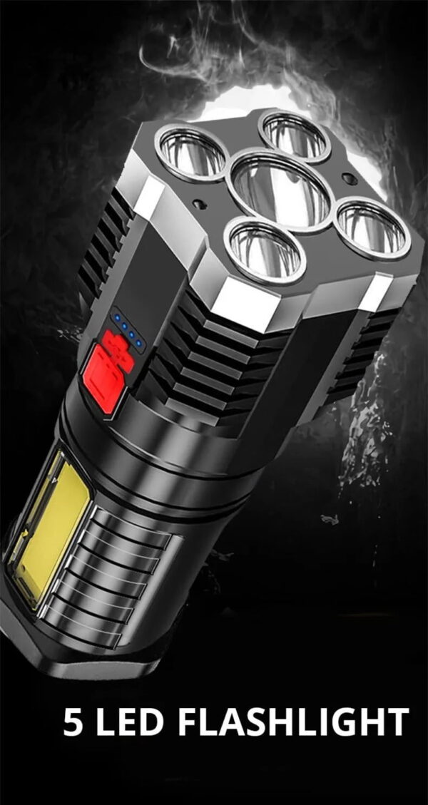 5LED High Power Led Flashlights Rechargeable Camping Spotlight with Side Light 3 Lighting Modes for Camping Adventure Outdoor - Image 4