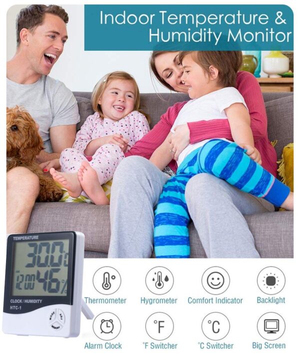 HTC-2 Indoor LCD Digital Temperature Humidity Meter Thermometer With Alarm Clock - Image 3