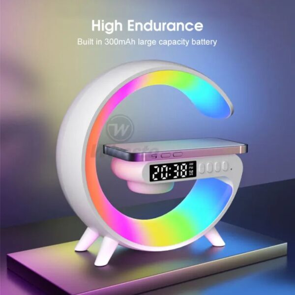 Multifunction Wireless Charger Sten Bluetooth Speaker 5.0 FM TF RGB G63 Light Wireless Charger Bedside Music Wake-Up Light Bluetooth Sound Multiple Light Modes