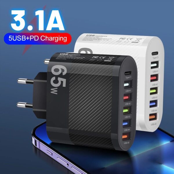 3.1A 5Ports USB Charger PD Charging Adapter For Xiaomi iPhone 13 Samsung Mobile Phone Plug Charging QC 3.0 Wall Charger - Image 5