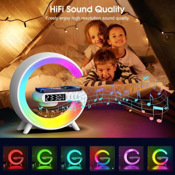 Multifunction Wireless Charger Sten Bluetooth Speaker 5.0 FM TF RGB G63 Light Wireless Charger Bedside Music Wake-Up Light Bluetooth Sound Multiple Light Modes - Image 3