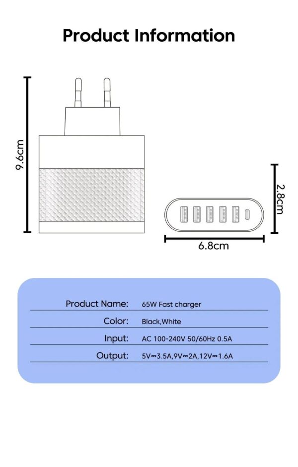 3.1A 5Ports USB Charger PD Charging Adapter For Xiaomi iPhone 13 Samsung Mobile Phone Plug Charging QC 3.0 Wall Charger - Image 9