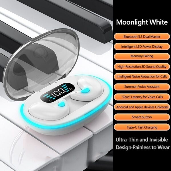 Homel X55 TWS Wireless Bluetooth Earbuds Painless Wear Ultra Thin Non-in -ear Headphones Handfree Calling Driving Earphones Noise Cancelling Headset with LED Display Charging Box and Microphone - Image 2