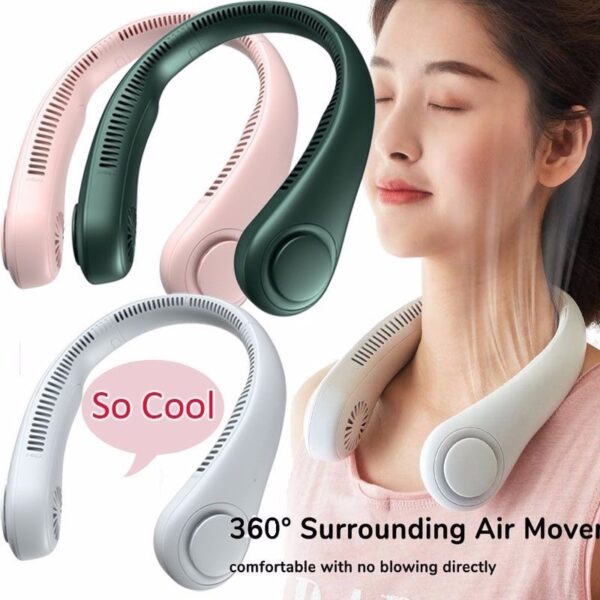 USB Rechargeable Portable Mini Bladeless Neck Fan Neck Cooler - Image 2