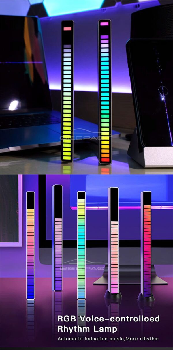 Geepact RGB Pickup Light Car Mounted Music Spectrum Light Voice Control Rhythm Light Car Ambience Light Desktop Light Net Red Light Creative Music Spectrum Rhythm Lamp - strip light - Image 4