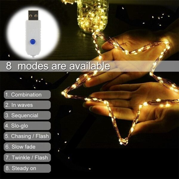 10m 100 led usb পরিচালিত মিনি রঙিন ফেইরি লাইটস ওয়াটারপ্রুফ ক্রিসমাস ডেকোরেশন কালার কপার ওয়্যার স্ট্রিং হলুদ/সাদা - fairy lights for room decoration - Image 2